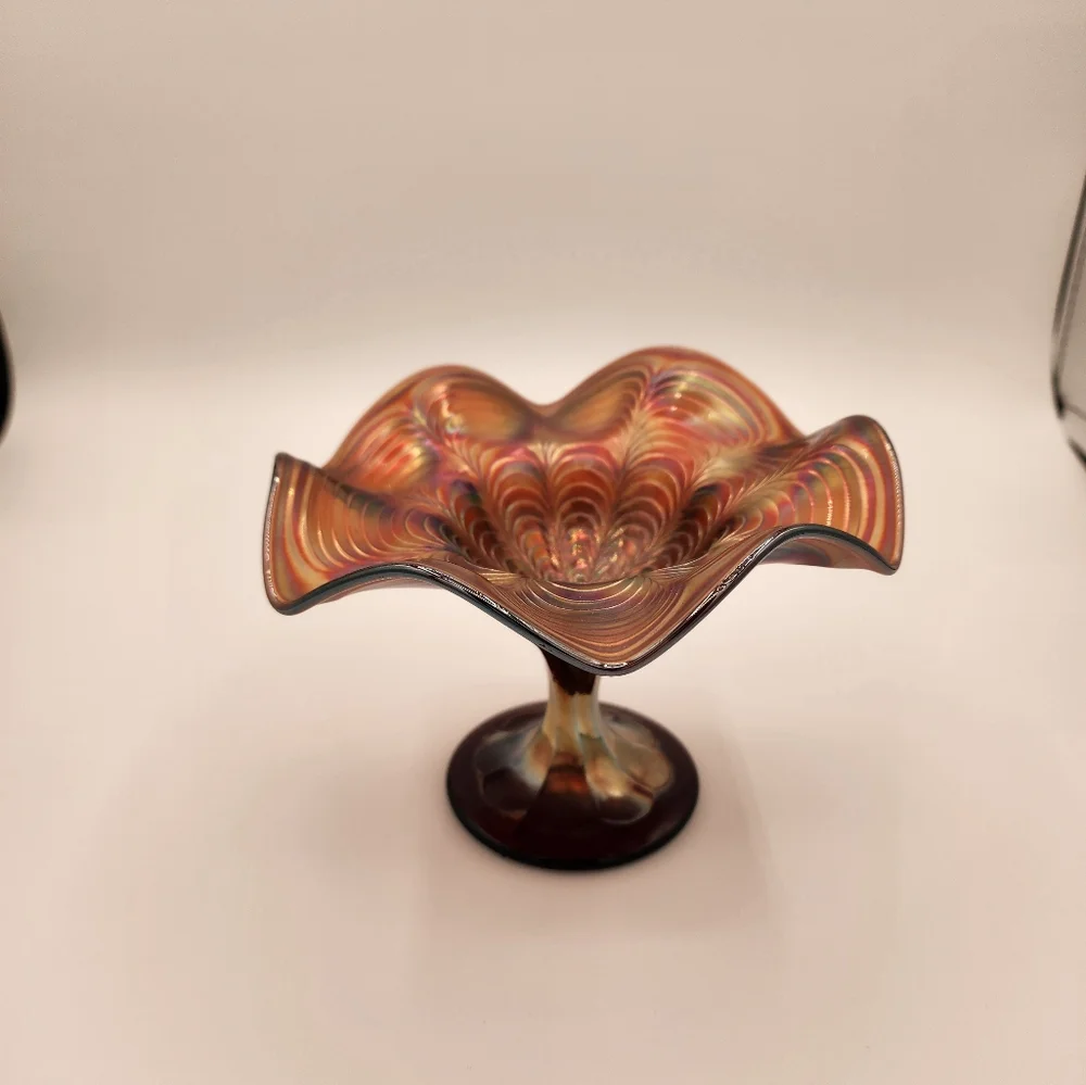 Marigold Carnival Iridescent Art Glass Candy Dish